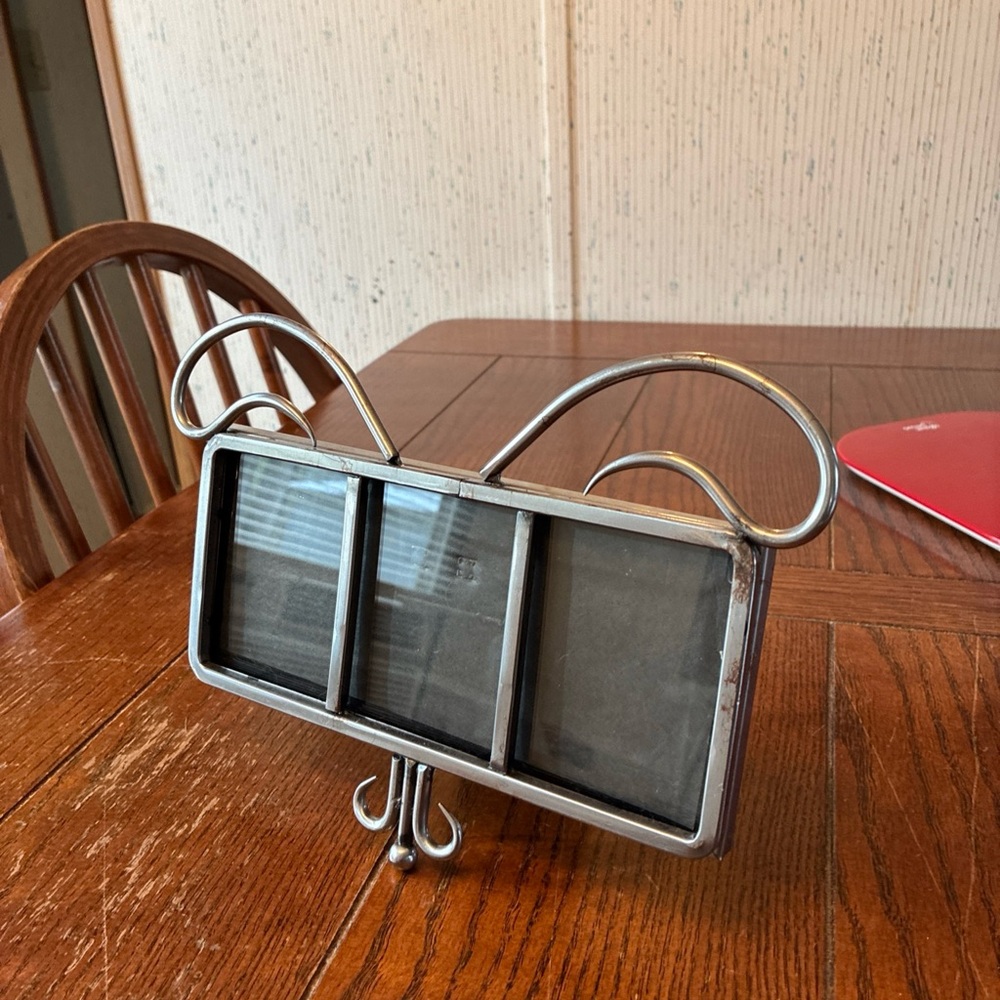 Handmade Art Deco Silver Metal 3 Picture Frame Stand Unique Man Cave Gothic